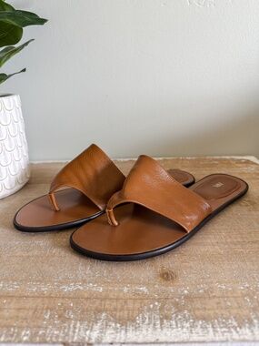 Zara Cognac Leather Slide Sandals